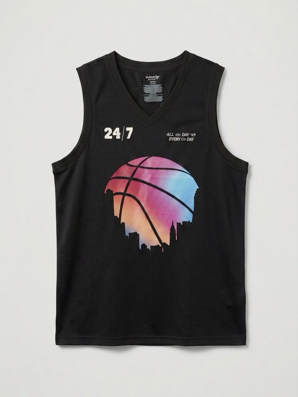 Old Navy Black Mesh Basketball Tank with Sunset Gradient Graphic!